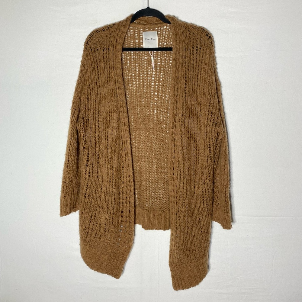 Part Two Tan Brown Wool Alpaca Blend Open Knit Cardigan Sweater L